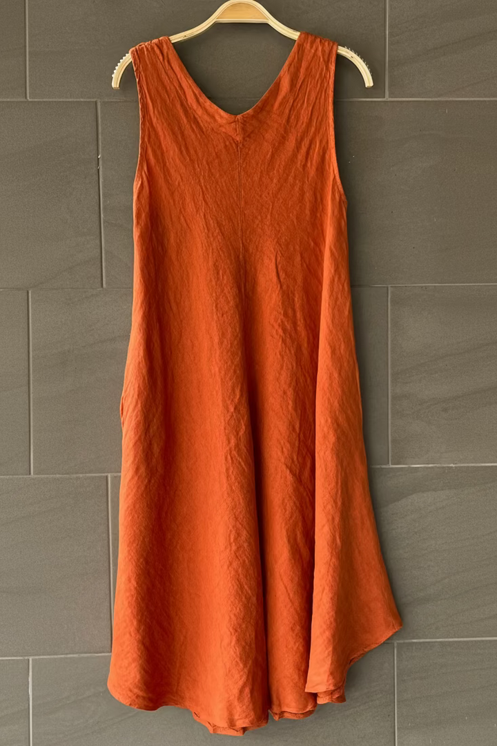 Meo Linen Double V Dress (Rust)