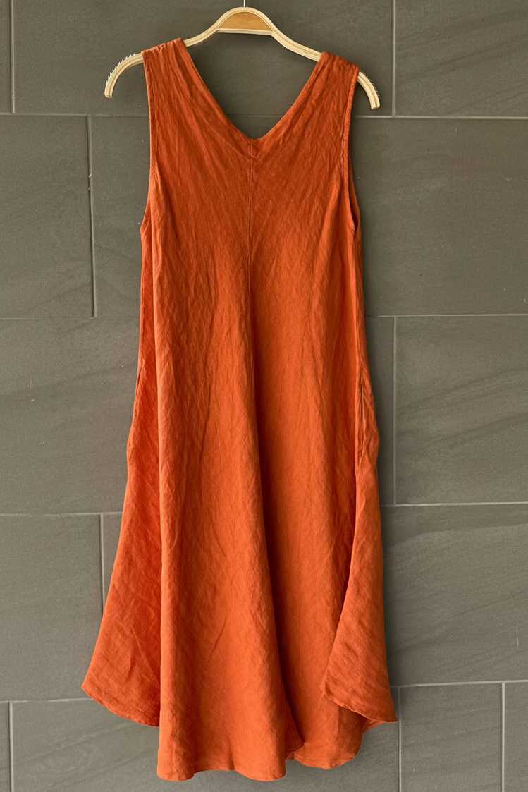 Meo Linen Double V Dress (Rust)