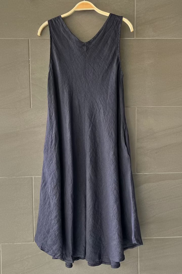 Meo Linen Double V Dress (Navy)