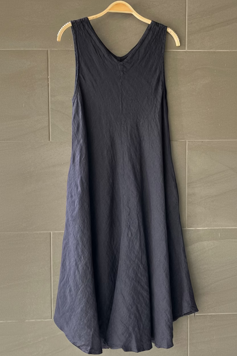 Meo Linen Double V Dress (Navy)