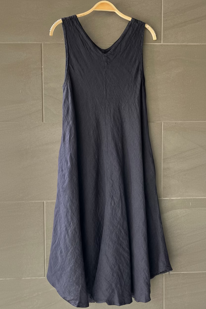 Meo Linen Double V Dress (Navy)