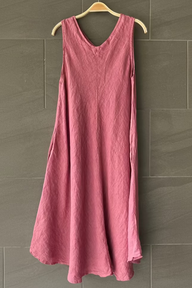 Meo Linen Double V Dress (Dark Pink)