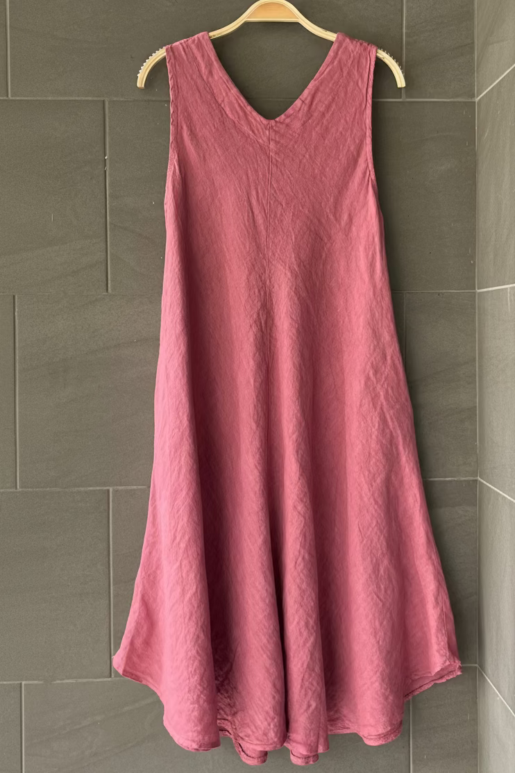 Meo Linen Double V Dress (Dark Pink)