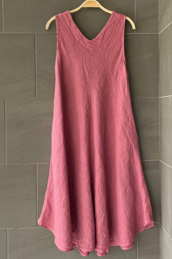 Meo Linen Double V Dress (Dark Pink)