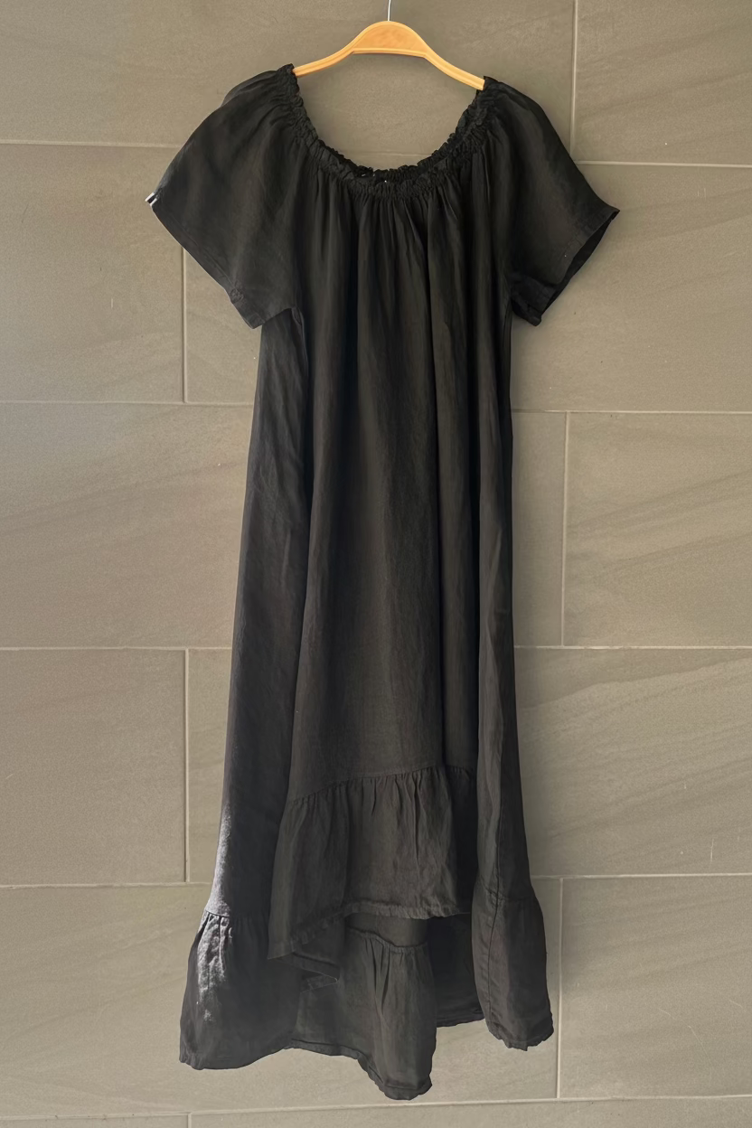 Meo Linen Flutter T-shirt Dress (Black)