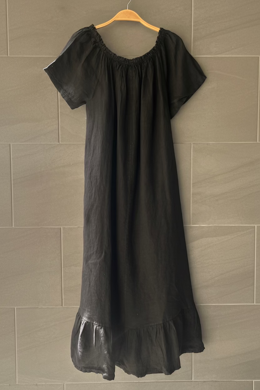 Meo Linen Flutter T-shirt Dress (Black)
