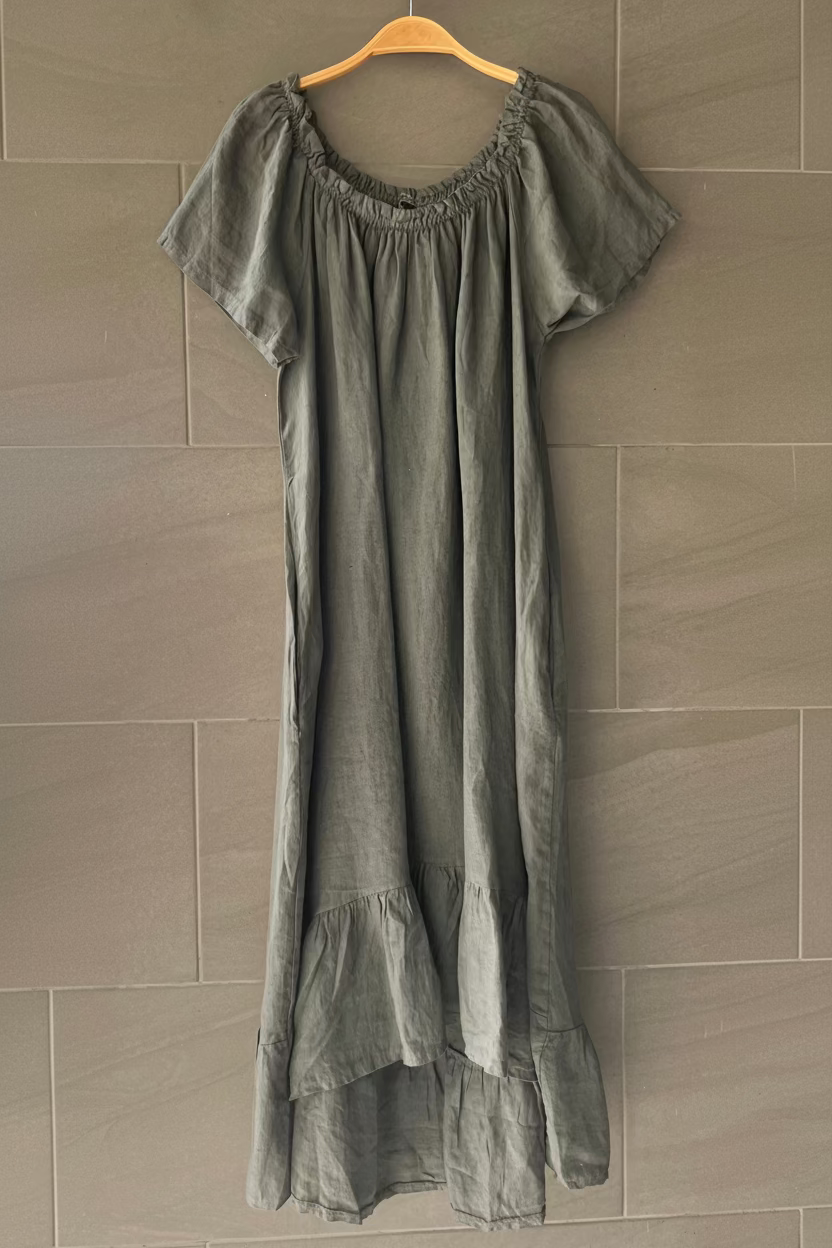 Meo Linen Flutter T-shirt Dress (Charcoal)