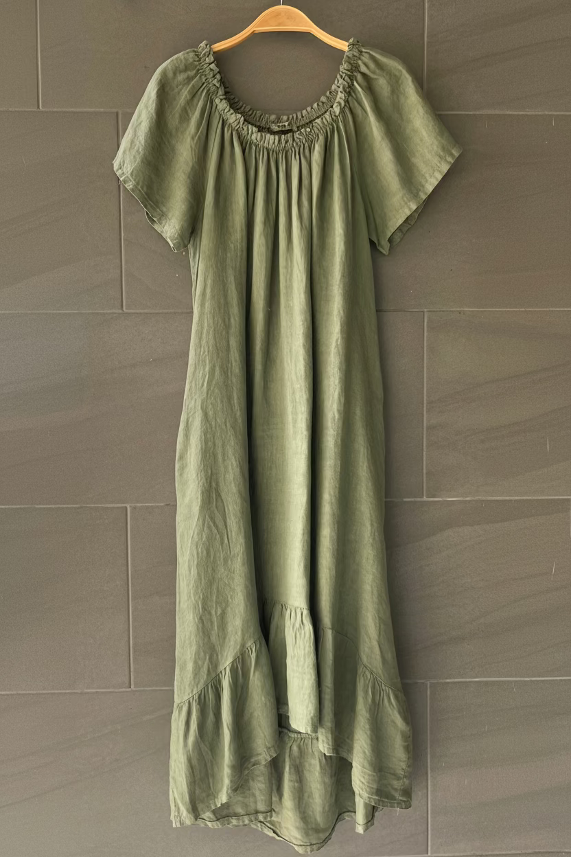 Meo Linen Flutter T-shirt Dress (Olive)