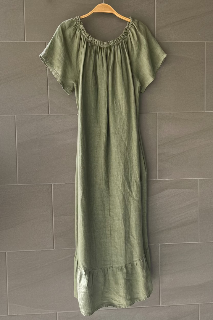 Meo Linen Flutter T-shirt Dress (Olive)