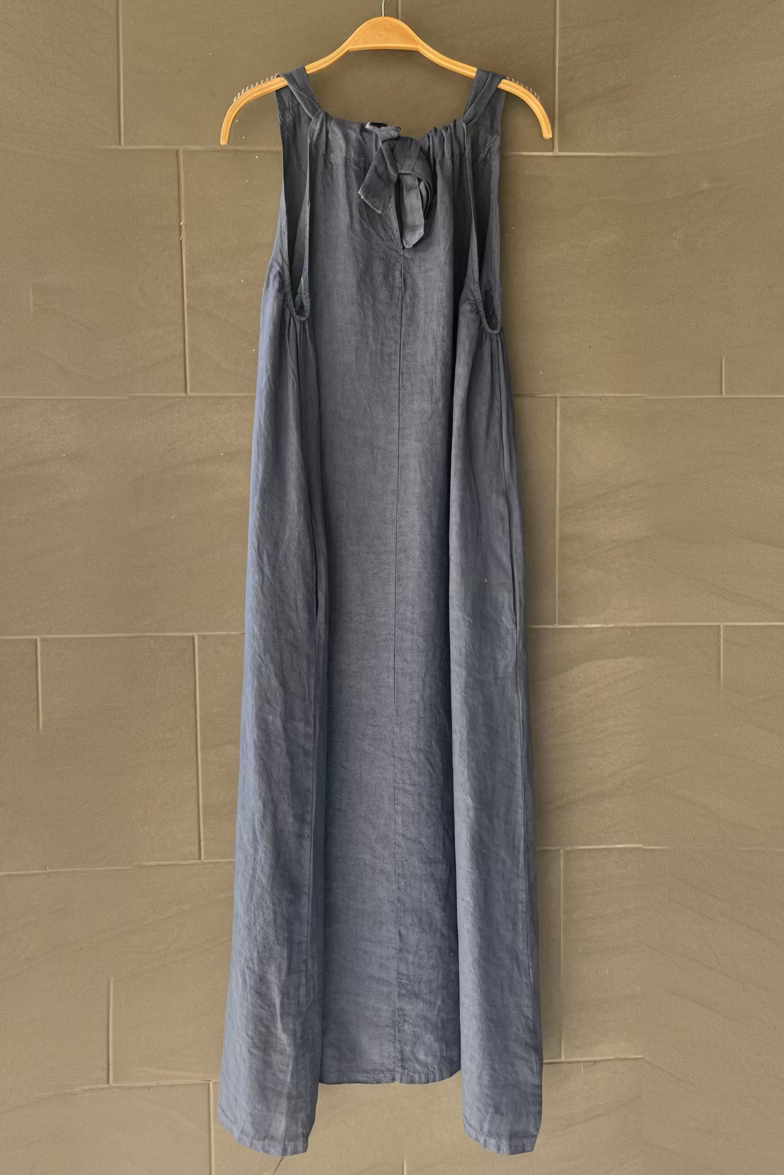 Meo Linen Tie Back Tank Dress (Dark Denim)