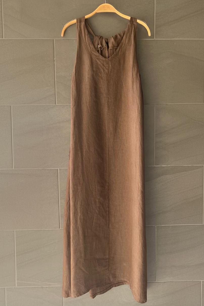 Meo Linen Tie Back Tank Dress (Coffee)