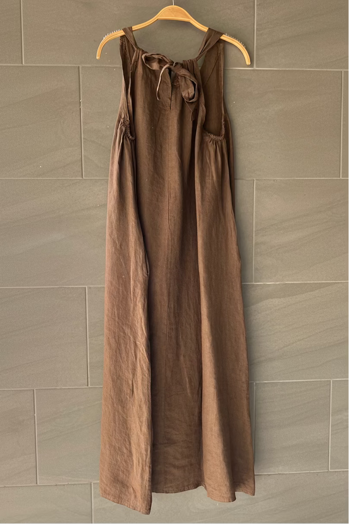 Meo Linen Tie Back Tank Dress (Coffee)