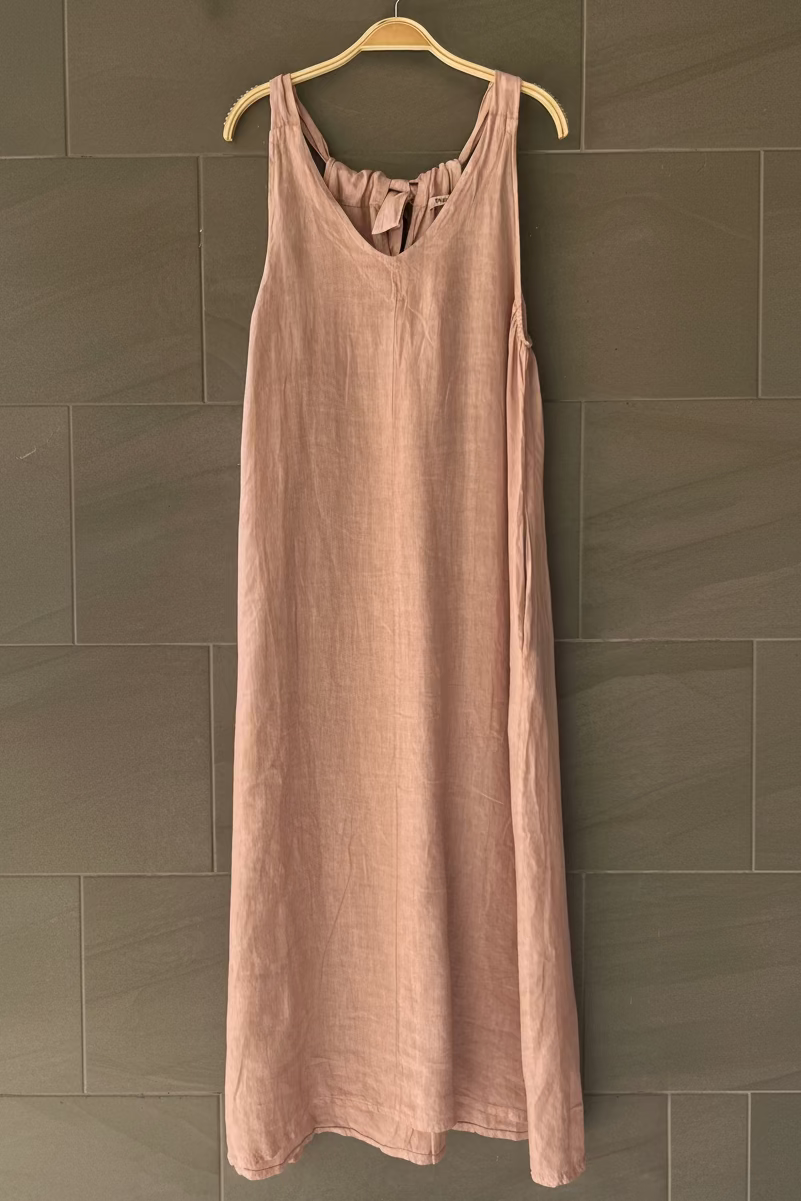 Meo Linen Tie Back Tank Dress (Pink)