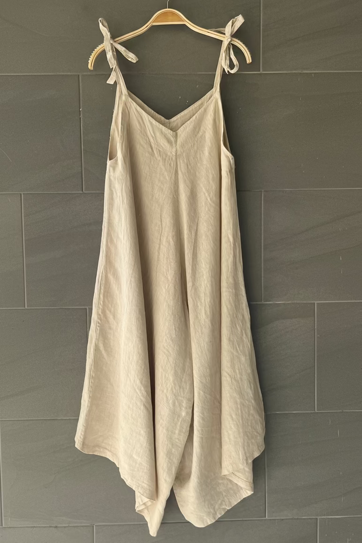 Meo Linen Oversized Wide Leg Jumpsuit (Beige)