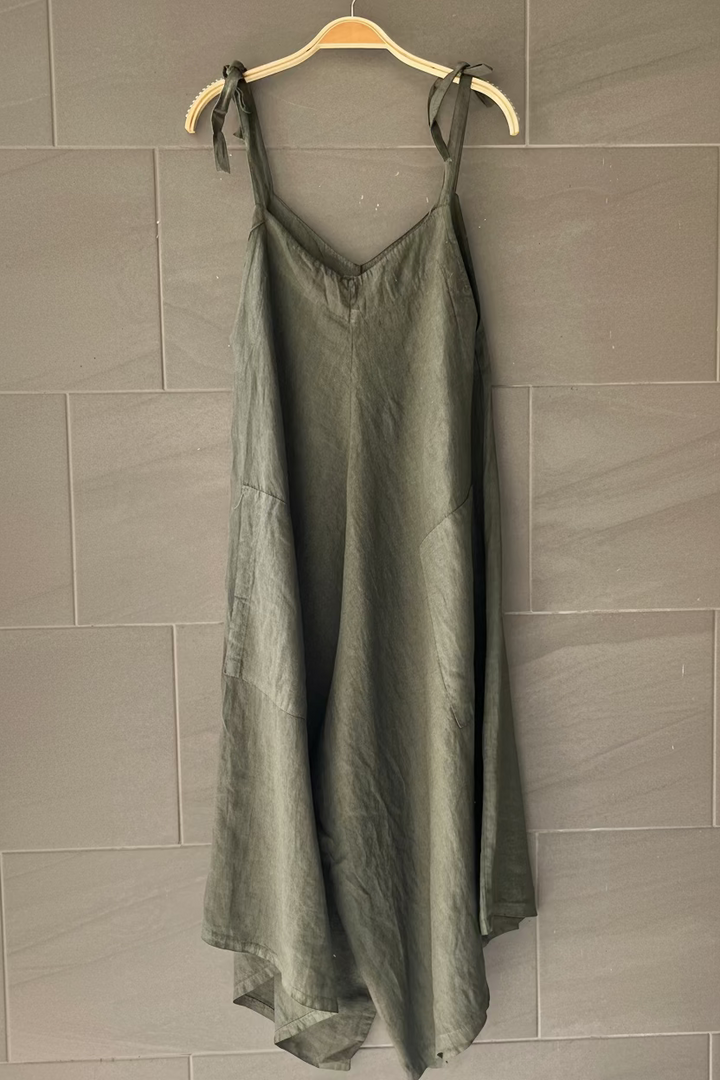 Meo Linen Oversized Wide Leg Jumpsuit (Army Green)