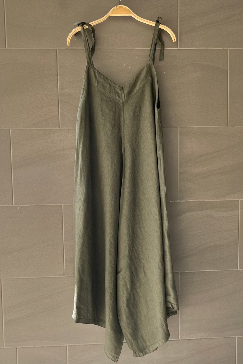 Meo Linen Oversized Wide Leg Jumpsuit (Army Green)