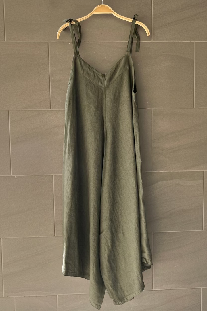Meo Linen Oversized Wide Leg Jumpsuit (Army Green)