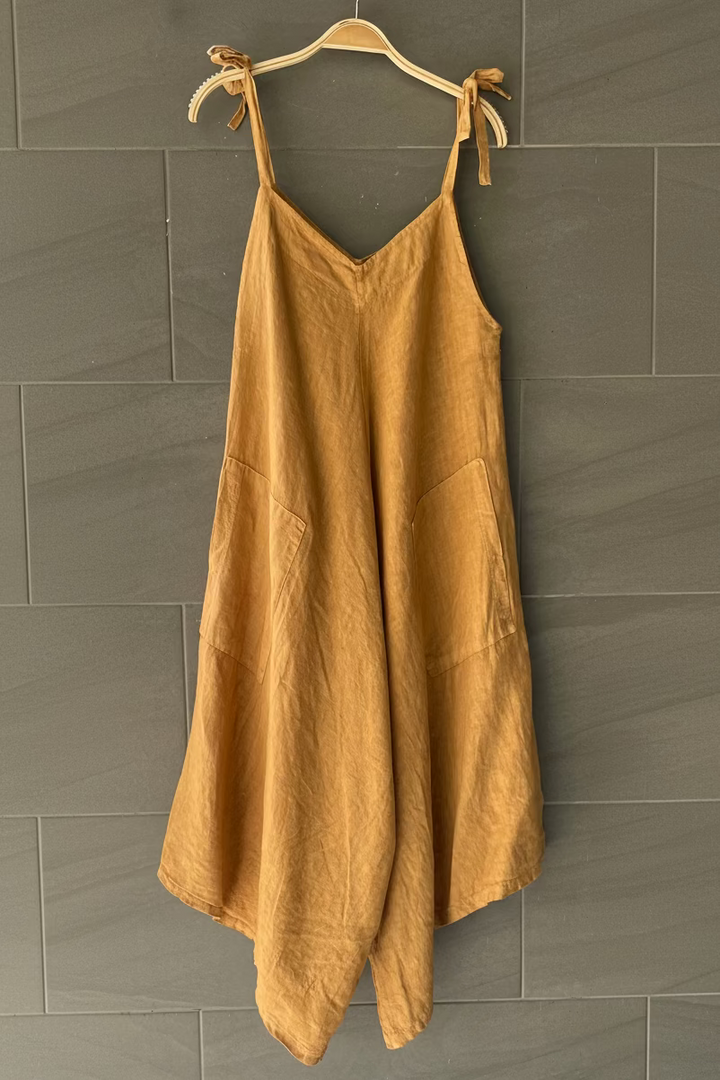 Meo Linen Oversized Wide Leg Jumpsuit (Camel)