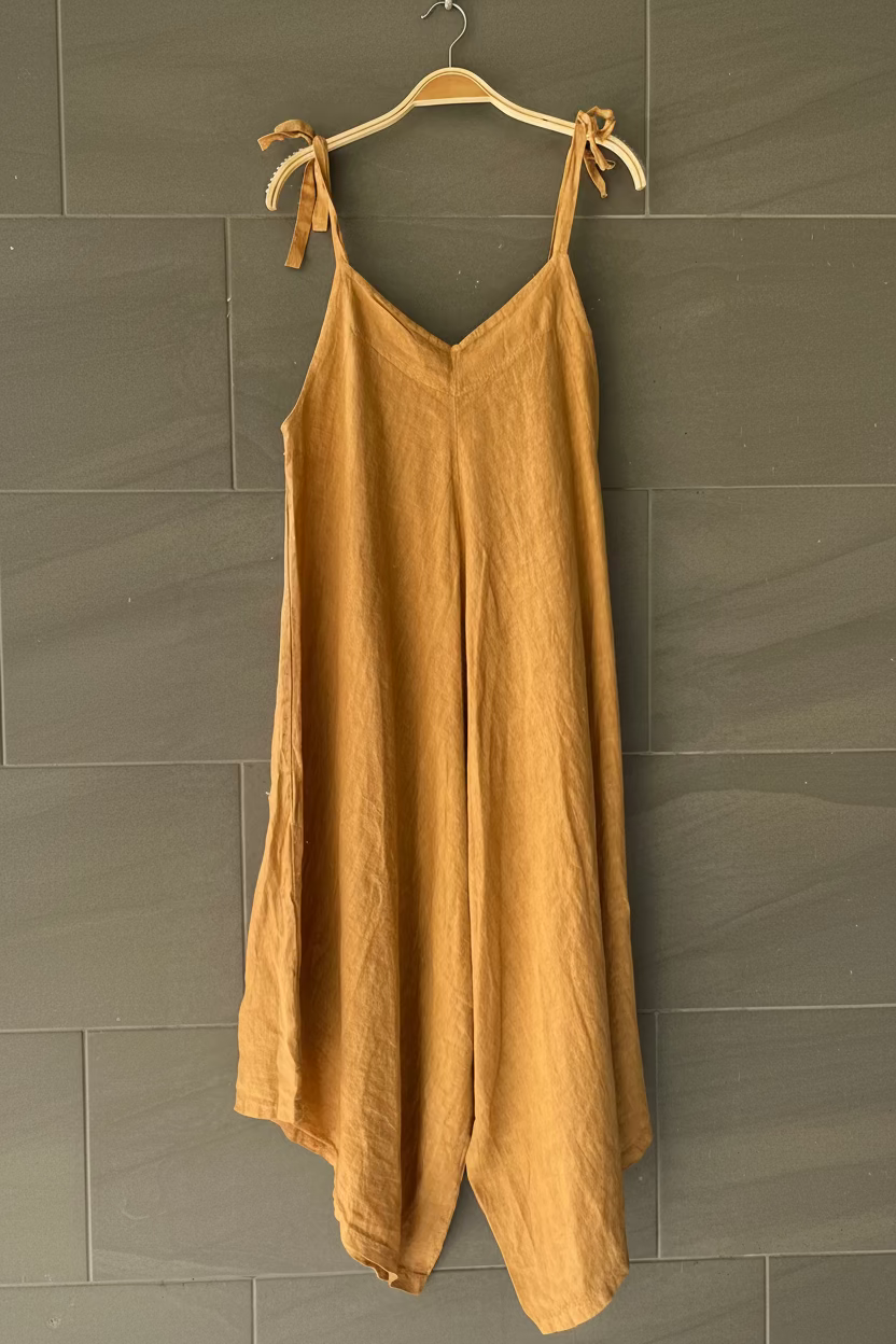 Meo Linen Oversized Wide Leg Jumpsuit (Camel)
