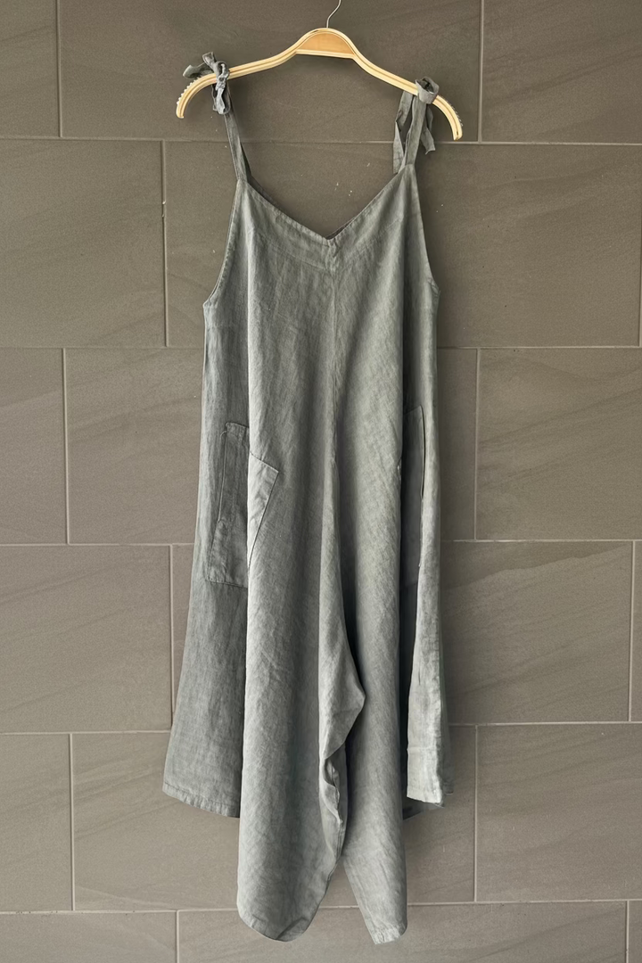 Meo Linen Oversized Wide Leg Jumpsuit (Grey)