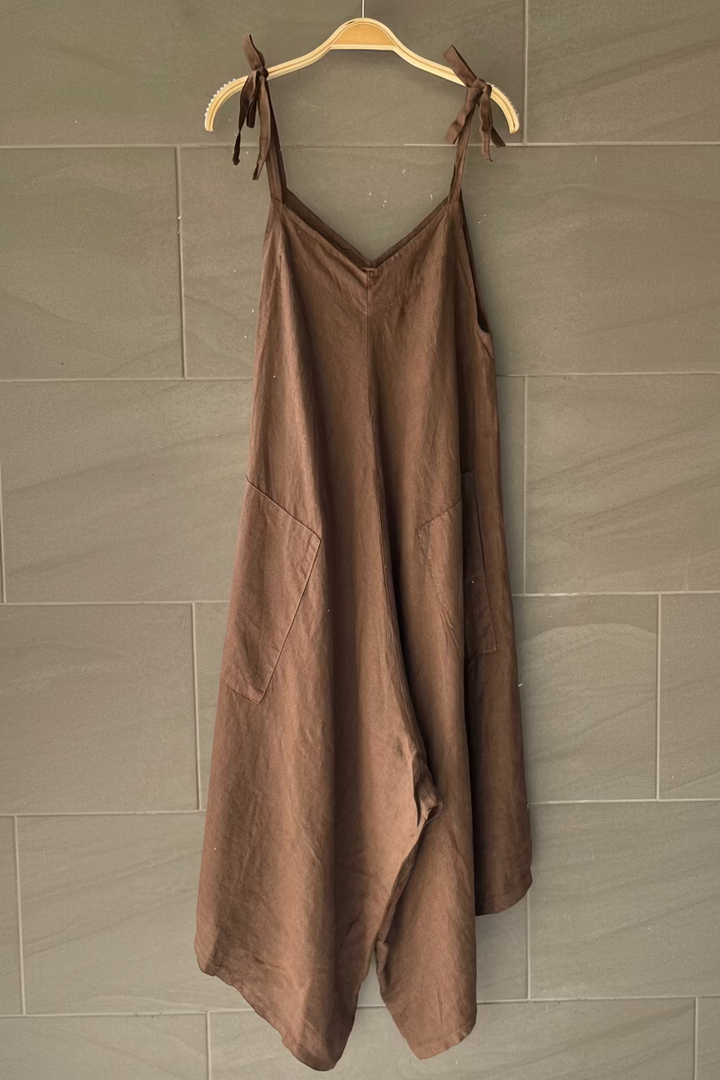 Meo Linen Oversized Wide Leg Jumpsuit (Coffee)