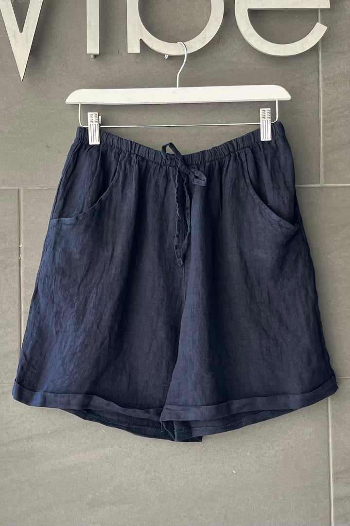 Meo Linen High Rise Shorts (Navy)