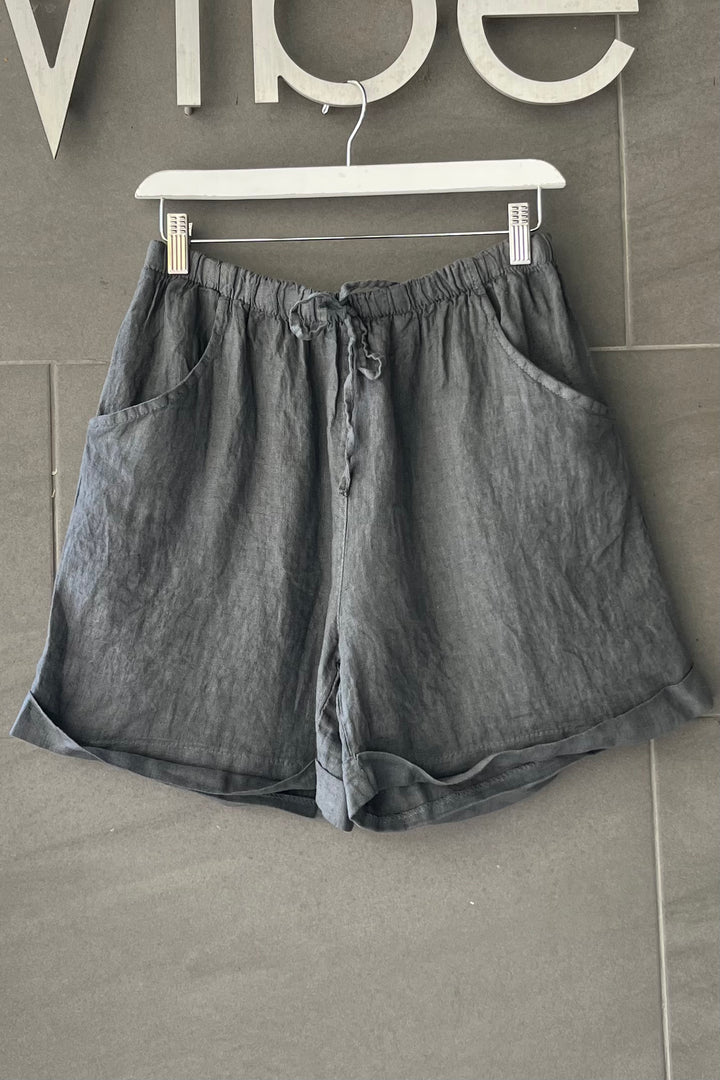 Meo Linen High Rise Shorts (Charcoal)