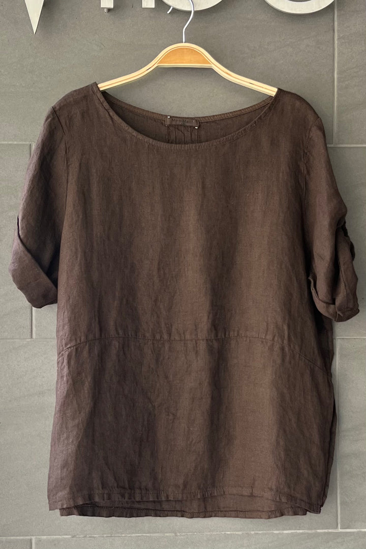 Meo Linen Button Tee (Chocolate)