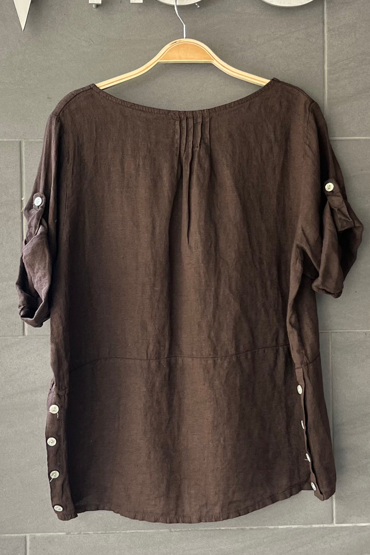 Meo Linen Button Tee (Chocolate)