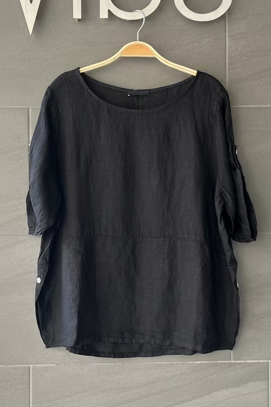 Meo Linen Button Tee (Black)