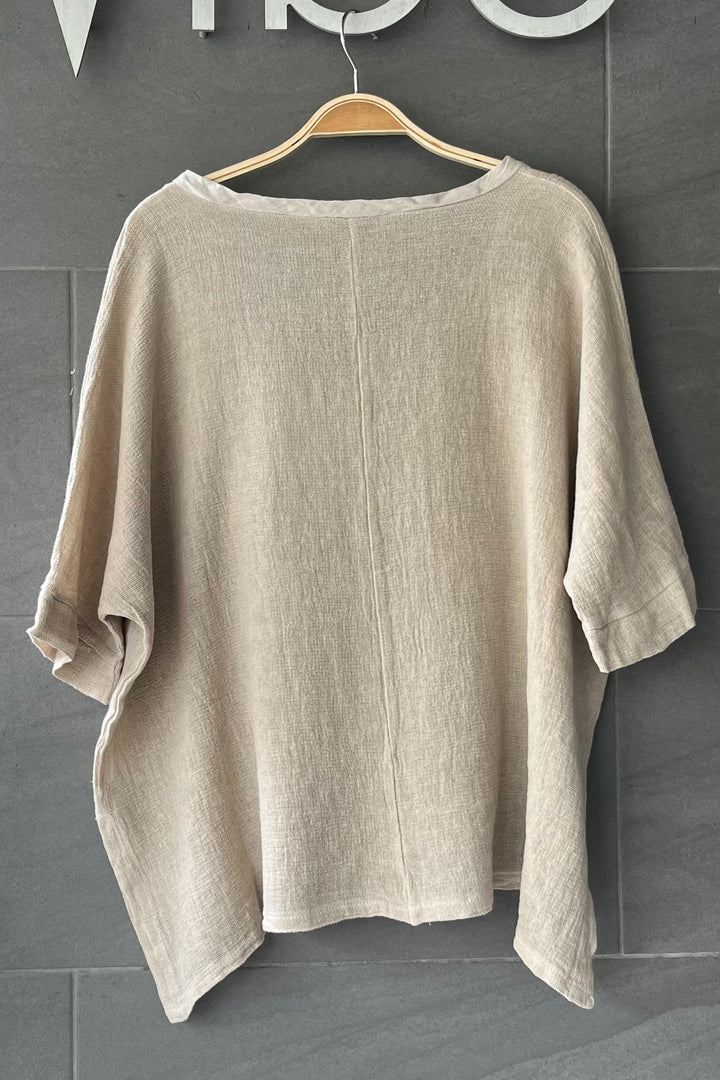 Meo Linen High-Low V Tee (Beige)