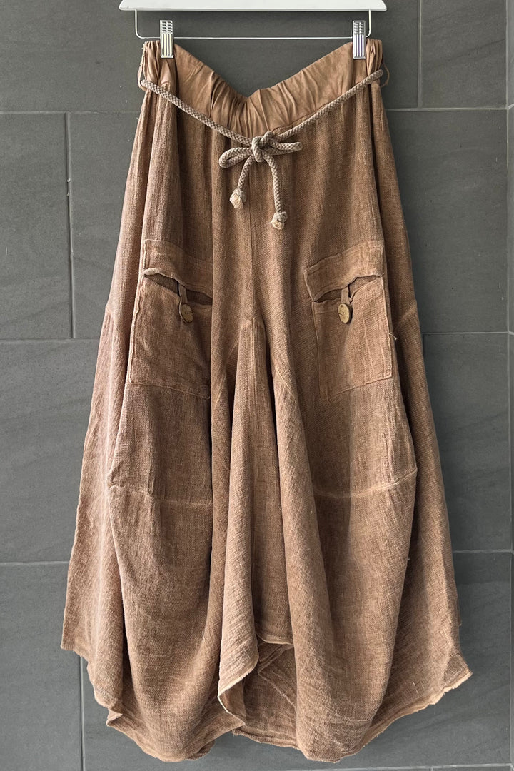 Meo Linen Cargo Skirt (Brown)