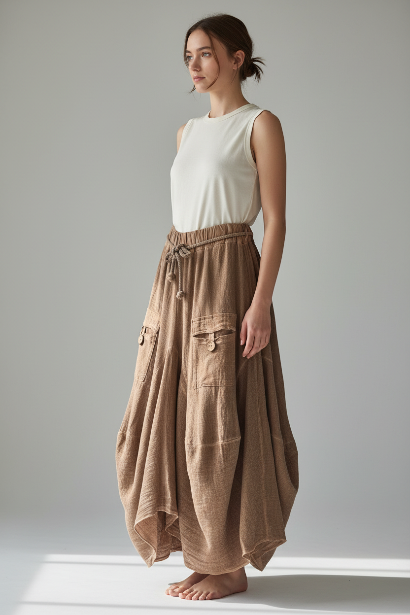 Meo Linen Cargo Skirt (Brown)