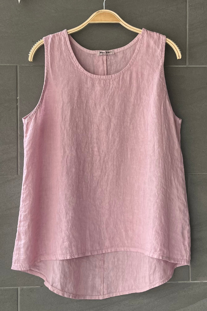 Meo Linen High-Low Button Tank (Pink)