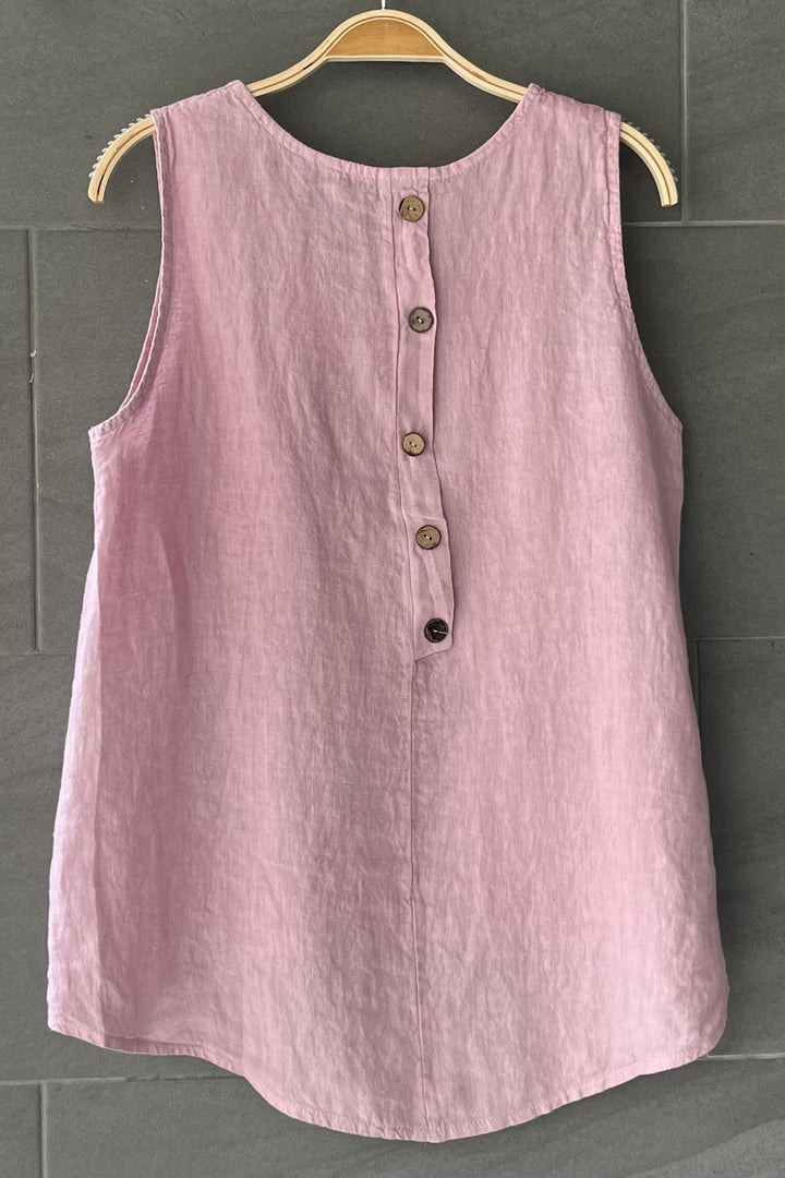 Meo Linen High-Low Button Tank (Pink)