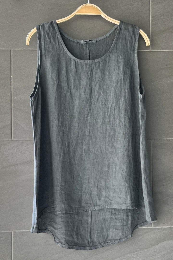 Meo Linen High-Low Button Tank (Grey)