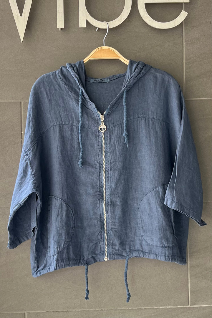 Meo Linen Bomber Jacket (Dark Denim)