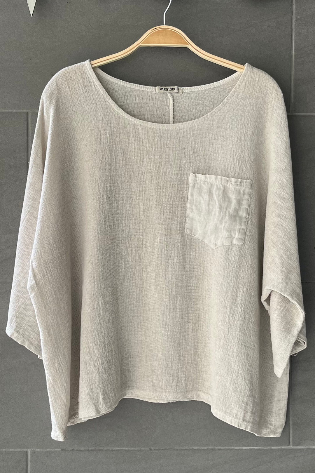 Meo Linen Boxy Pocket Tee (Light Beige)