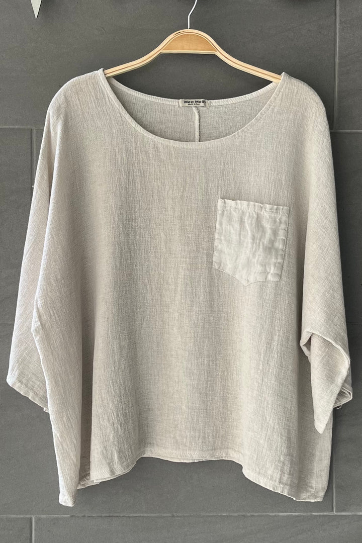 Meo Linen Boxy Pocket Tee (Light Beige)