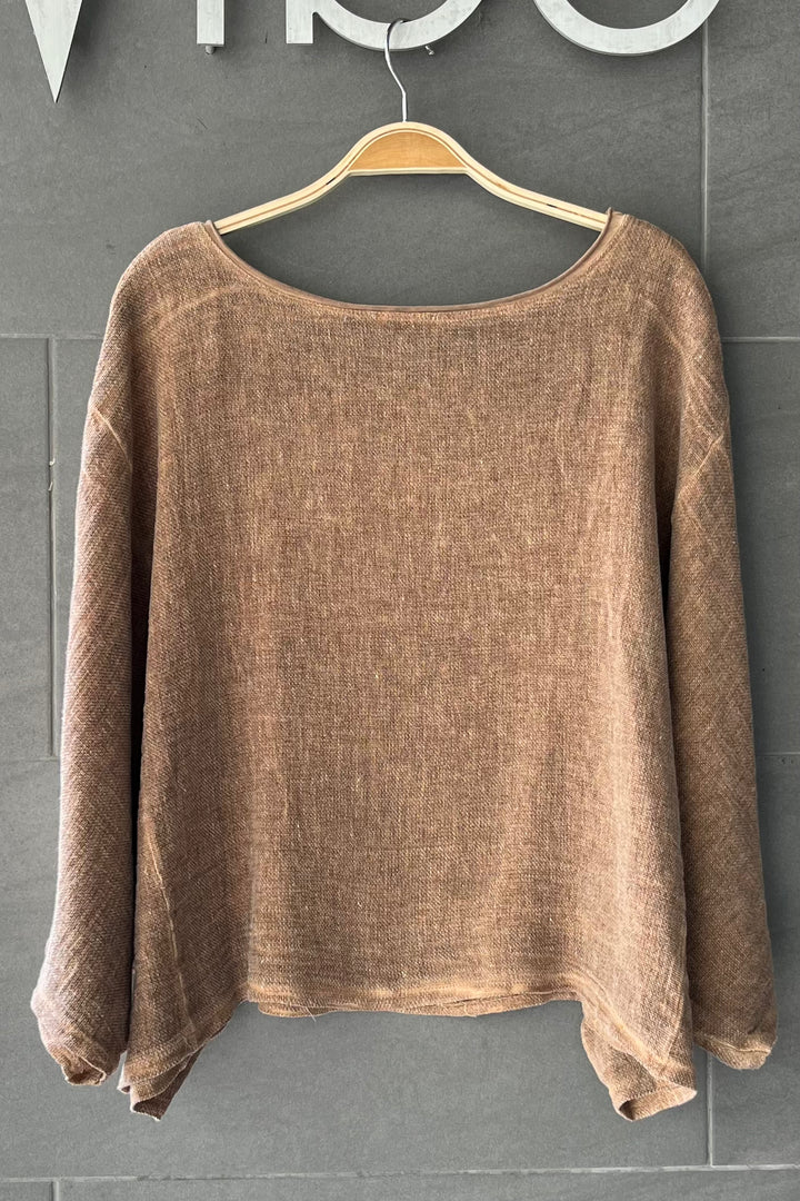 Meo Linen Boxy Dolman Tee (Brown)
