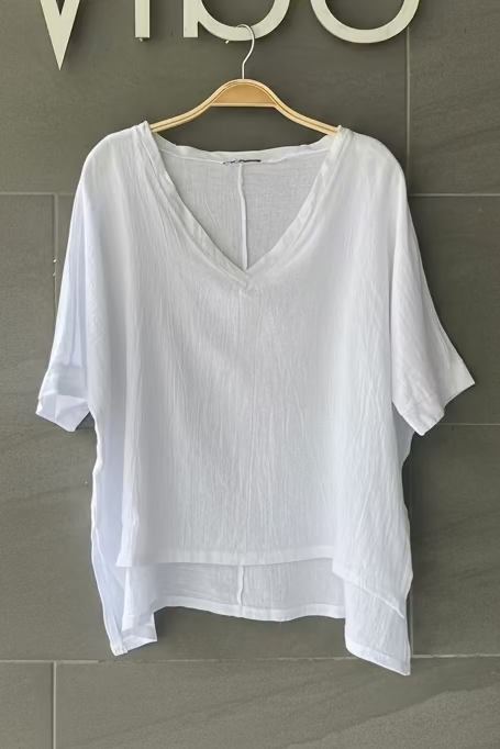 Meo Linen High-Low V Tee (White)