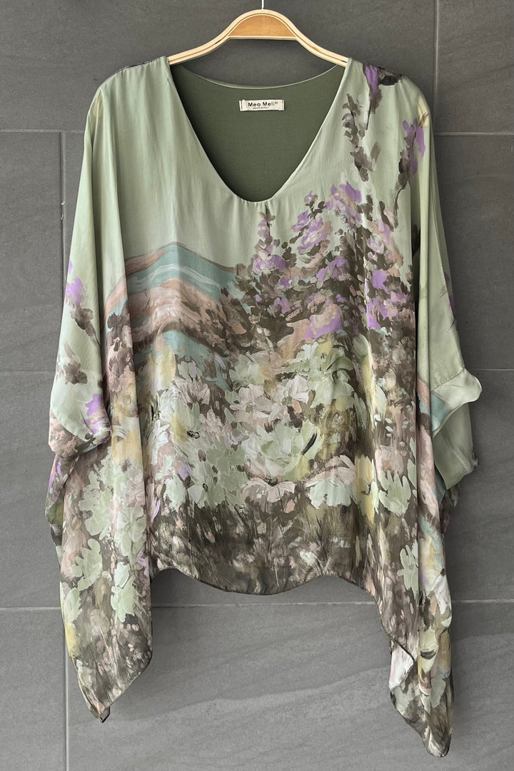 Meo Silk Wildflower Blouse (Olive)