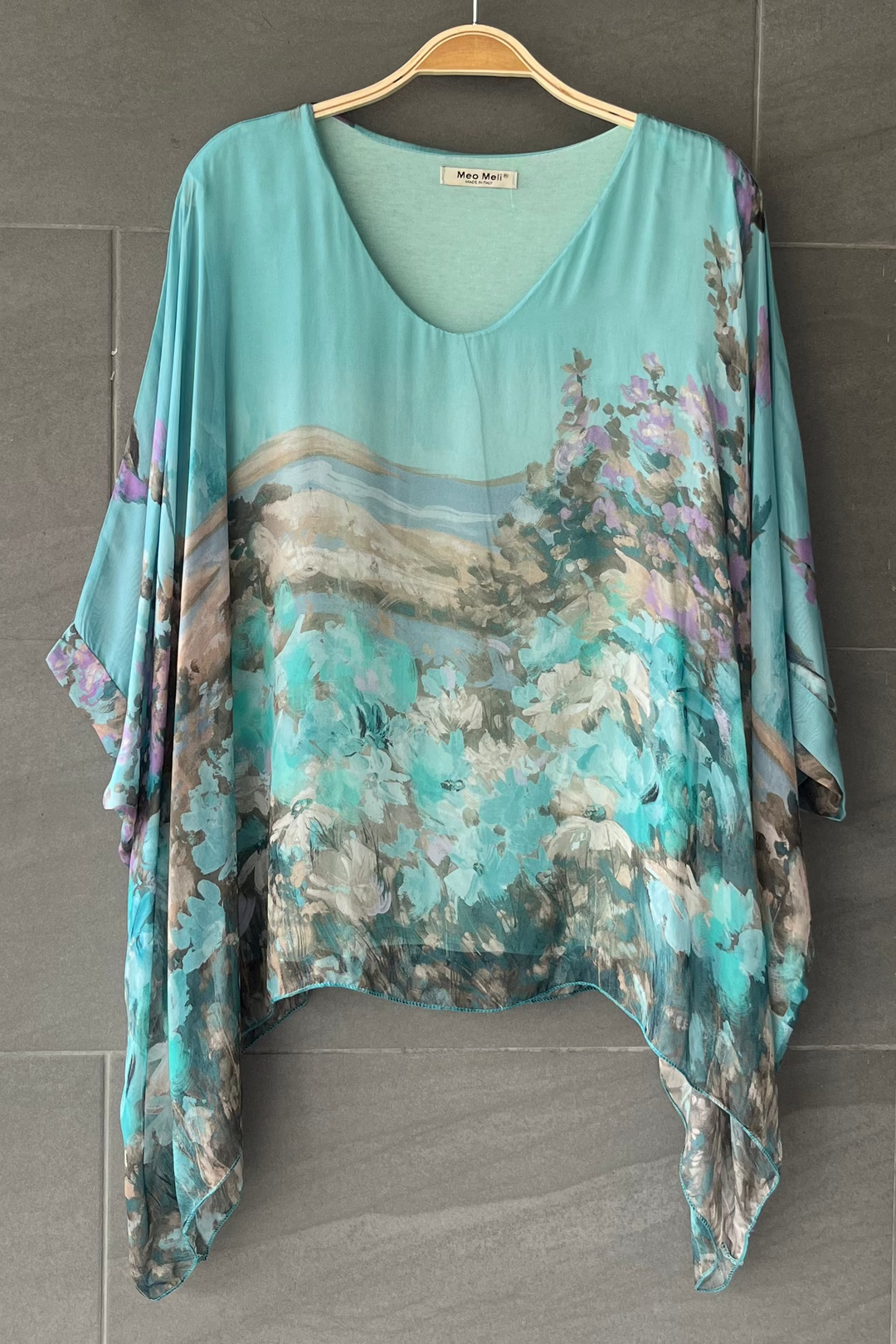 Meo Silk Wildflower Blouse (Seafoam)