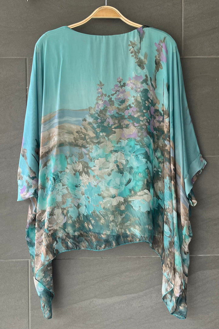 Meo Silk Wildflower Blouse (Seafoam)