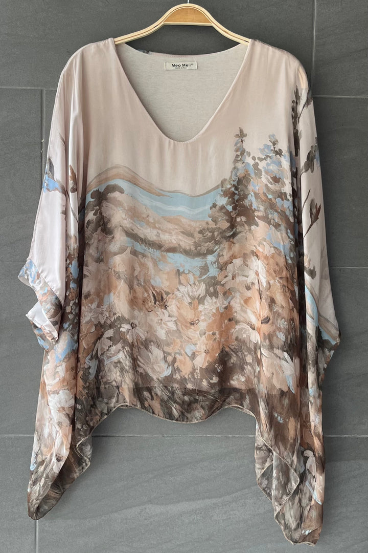 Meo Silk Wildflower Blouse (Beige)