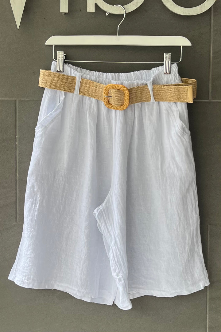 Meo Linen Belted Bermuda Shorts (White)