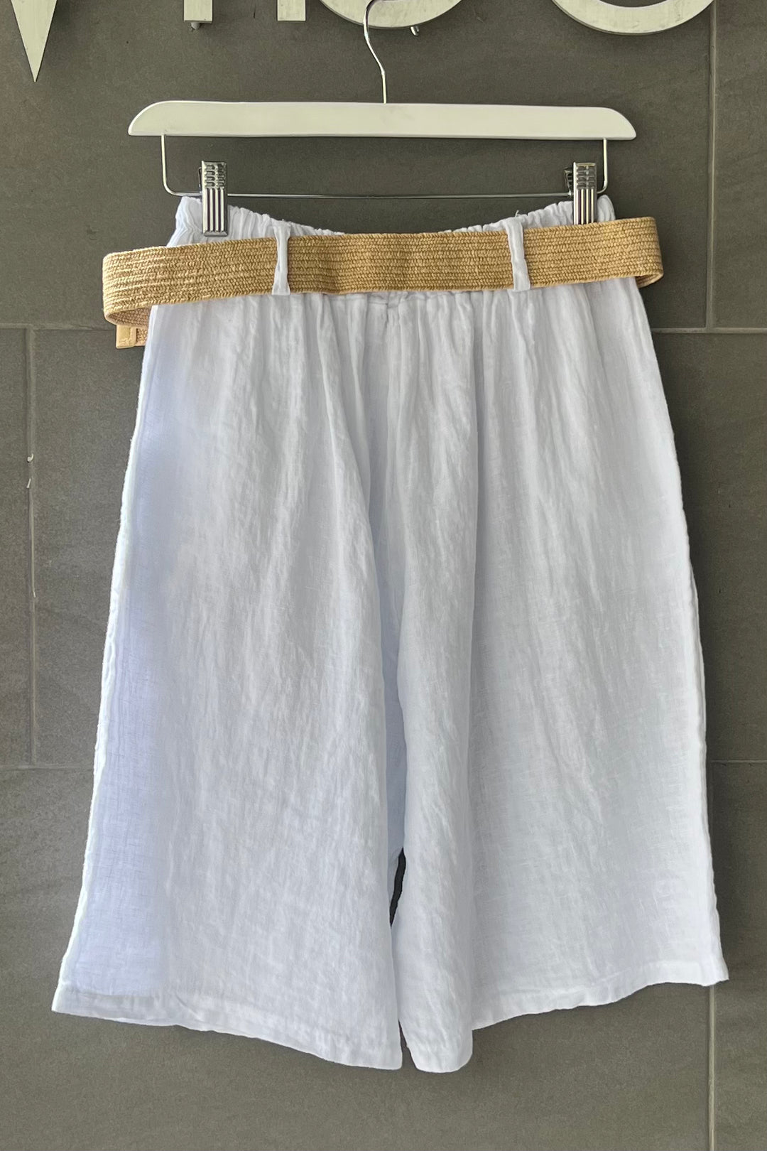 Meo Linen Belted Bermuda Shorts (White)