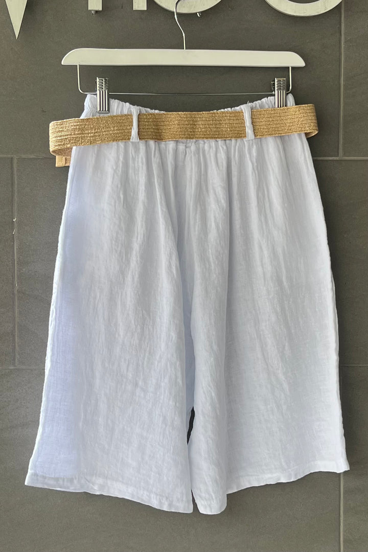 Meo Linen Belted Bermuda Shorts (White)