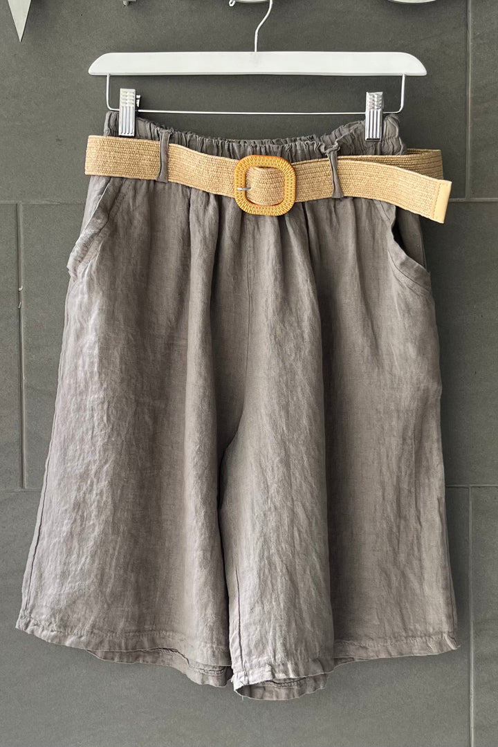 Meo Linen Belted Bermuda Shorts (Taupe)