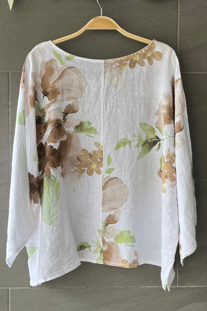 Meo Linen Floral Top (White)